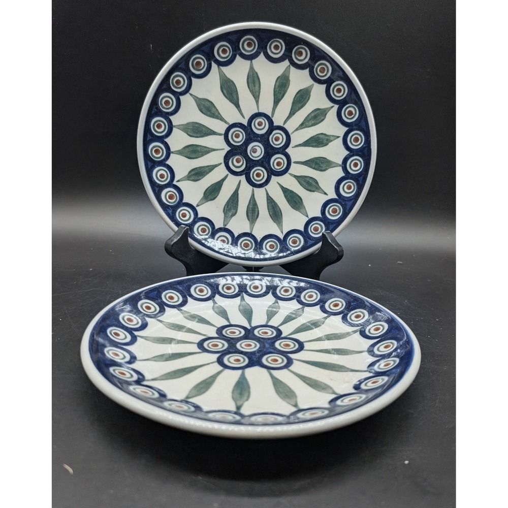 Set of 2 Polish Pottery Boleslawiec Peacock Eye Bread Butter Dessert Plates 7"